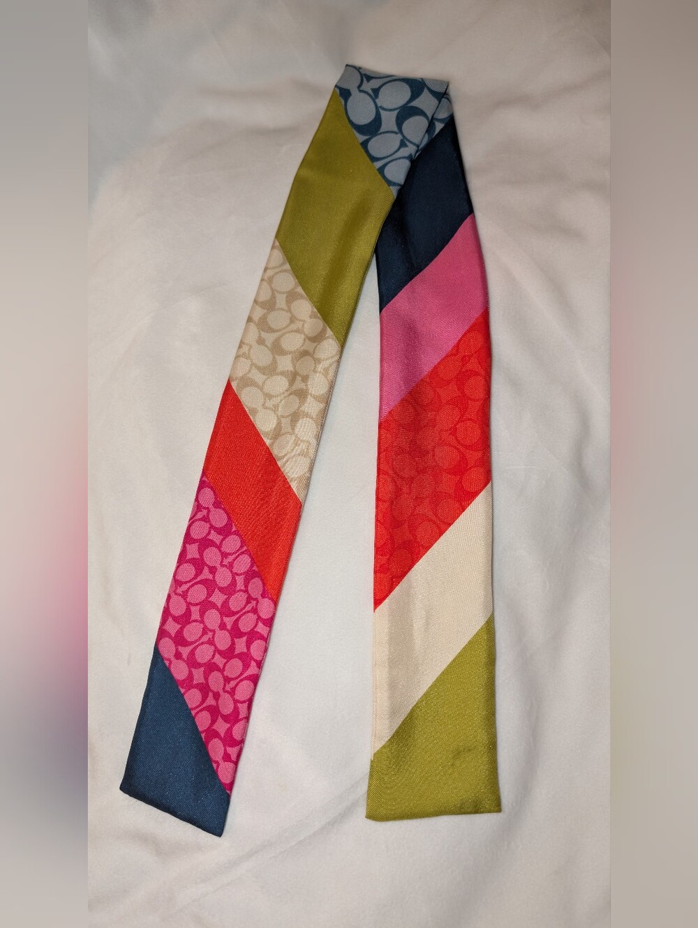 Coach Multicolor Signature Stripe Silk Scarf EUC